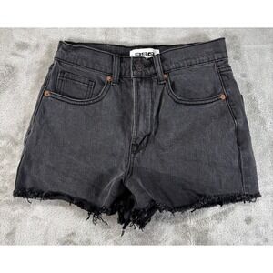 RSQ Denim Shorts Jorts Women 24 Washed Black Excellent Vintage High Rise Raw Hem